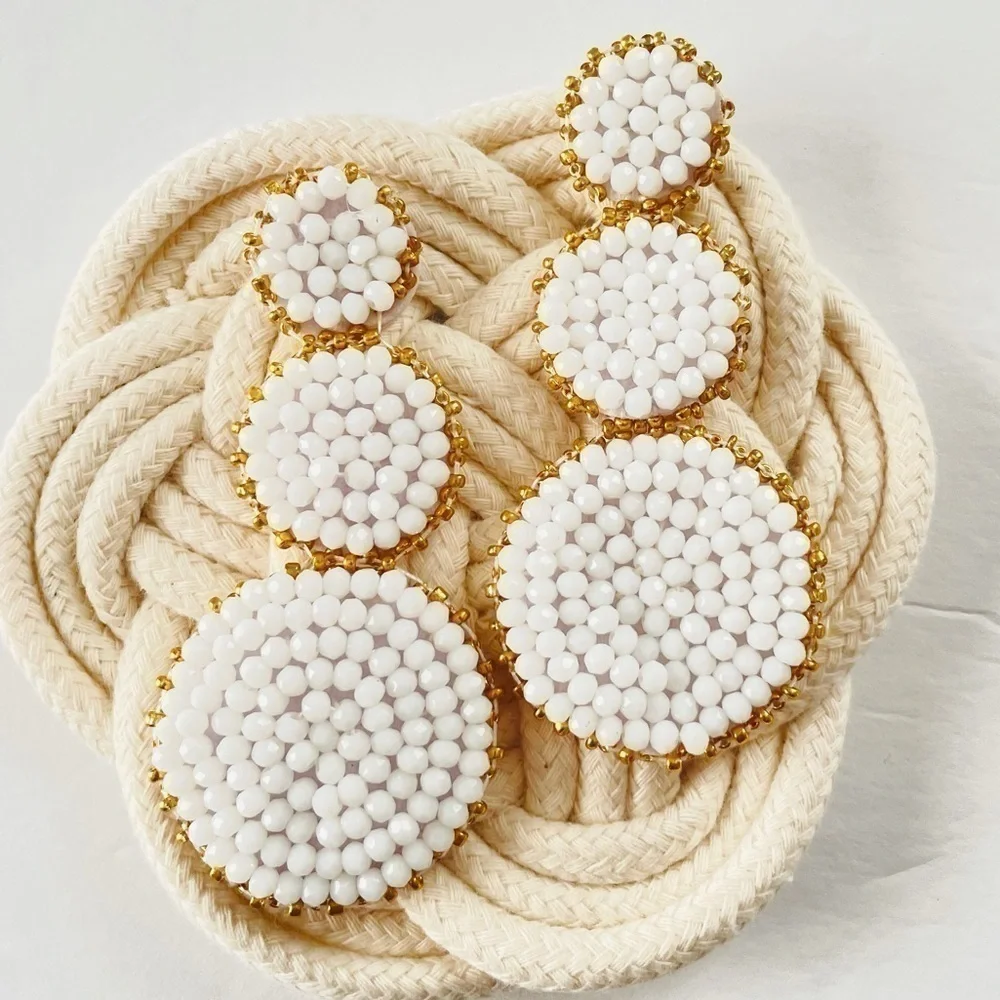 Beaded Round circle drop statement earrings NEW tropical island resortwear - Picture 1 of 2